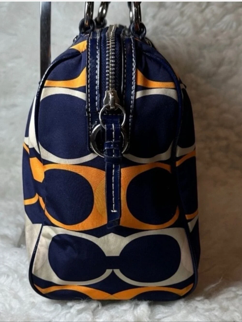 Coach 2013 Daisy Navy & Orange Signature Circle Satchel/Shoulder Bag